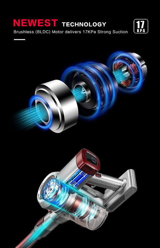 Brushless Motor 220W 22KPa Powerful Cordless Vacuum Cleaners